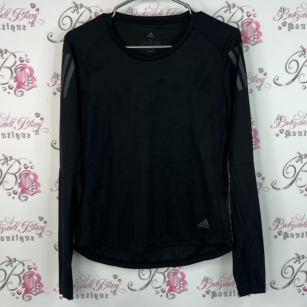 Adidas long sleeve stripe on sleeve Women's Black Long Sleeve Tee